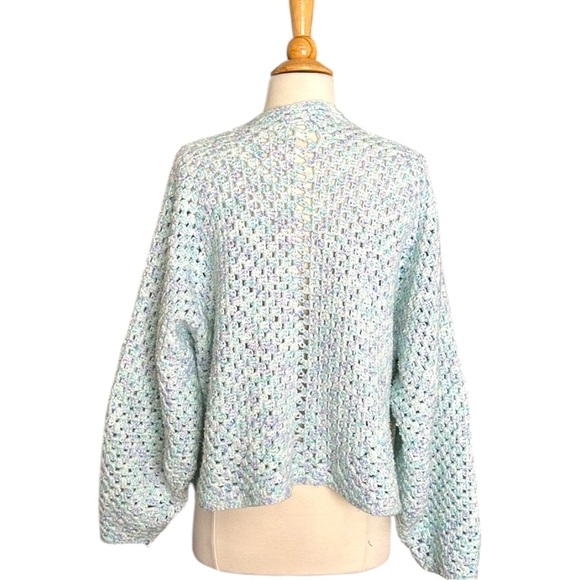 Handmade Vintage Crochet Open Cardigan Blanket Sweater Bohemian Cropped Chunky - Picture 8 of 16